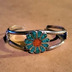 Silver cuff bracelet with turquoise